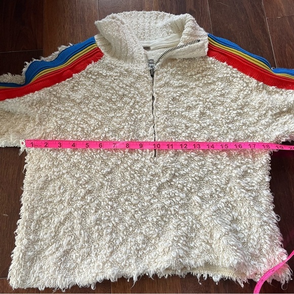 Free People Marshmallow Striped Mock Neck Pullover 1/2 Zip Rainbow Beige XS - Picture 10 of 11